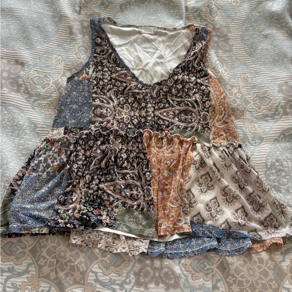 Altar’d State Patchwork Flowy Tank Top - image 1